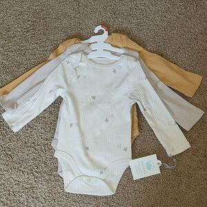 Cloud Island Cream and Tan Bodysuit Set Soft Cotton One Pieces